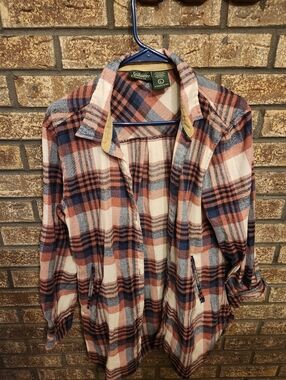 Plaid Flannel Shacket - Cream, Pink & Navy Size L